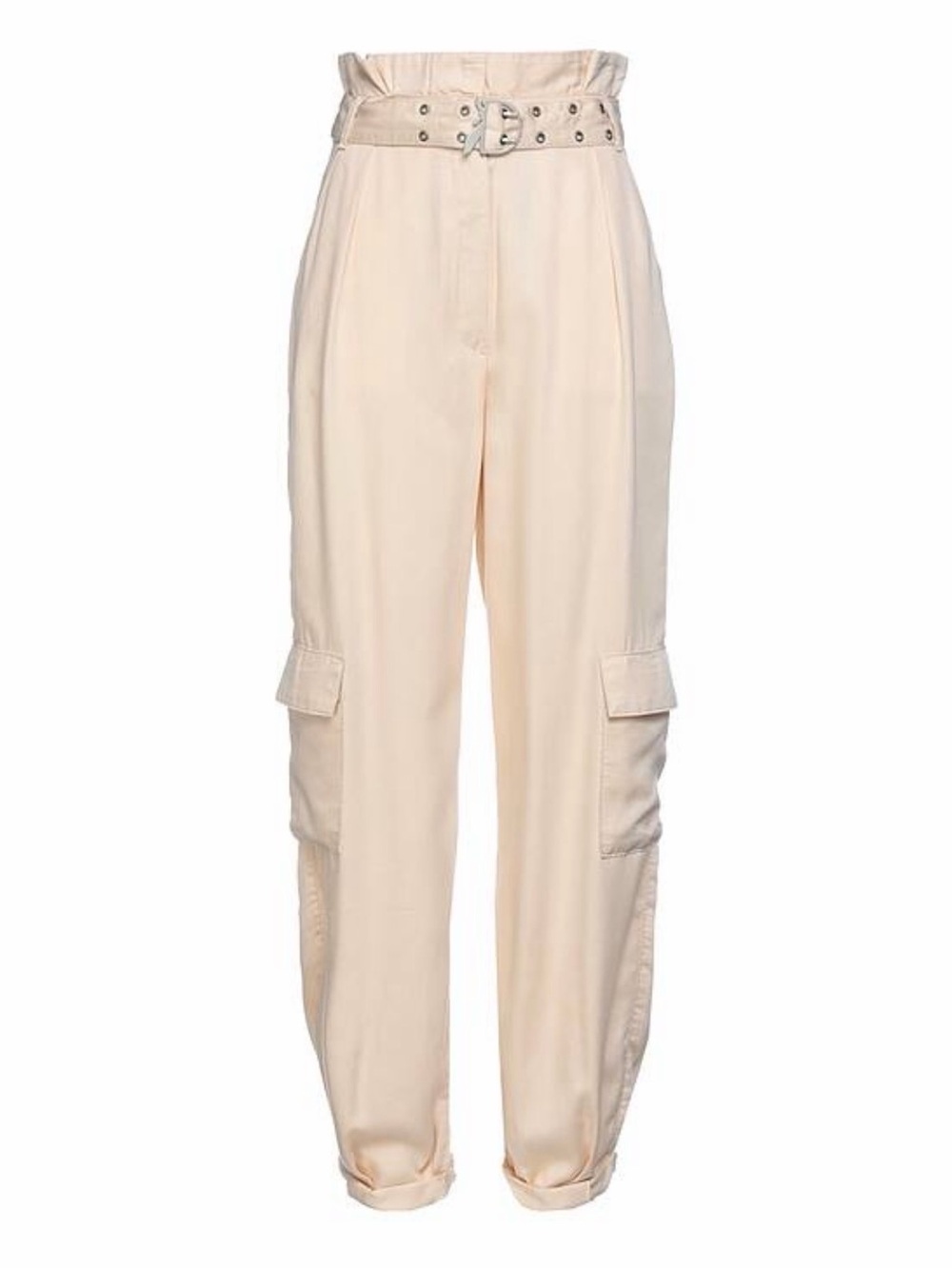 🇮🇹 Patrizia Pepe XS CARGO tapered baggy BELTED paperbag Pants PEACH Cream